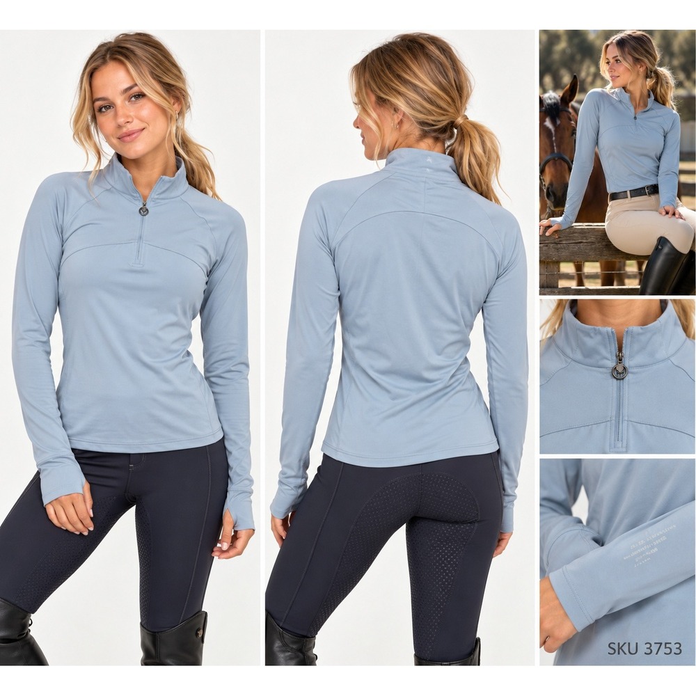Maximilian Equestrian Base Layer Womens Small Light Blue Quarter Zip Riding Top